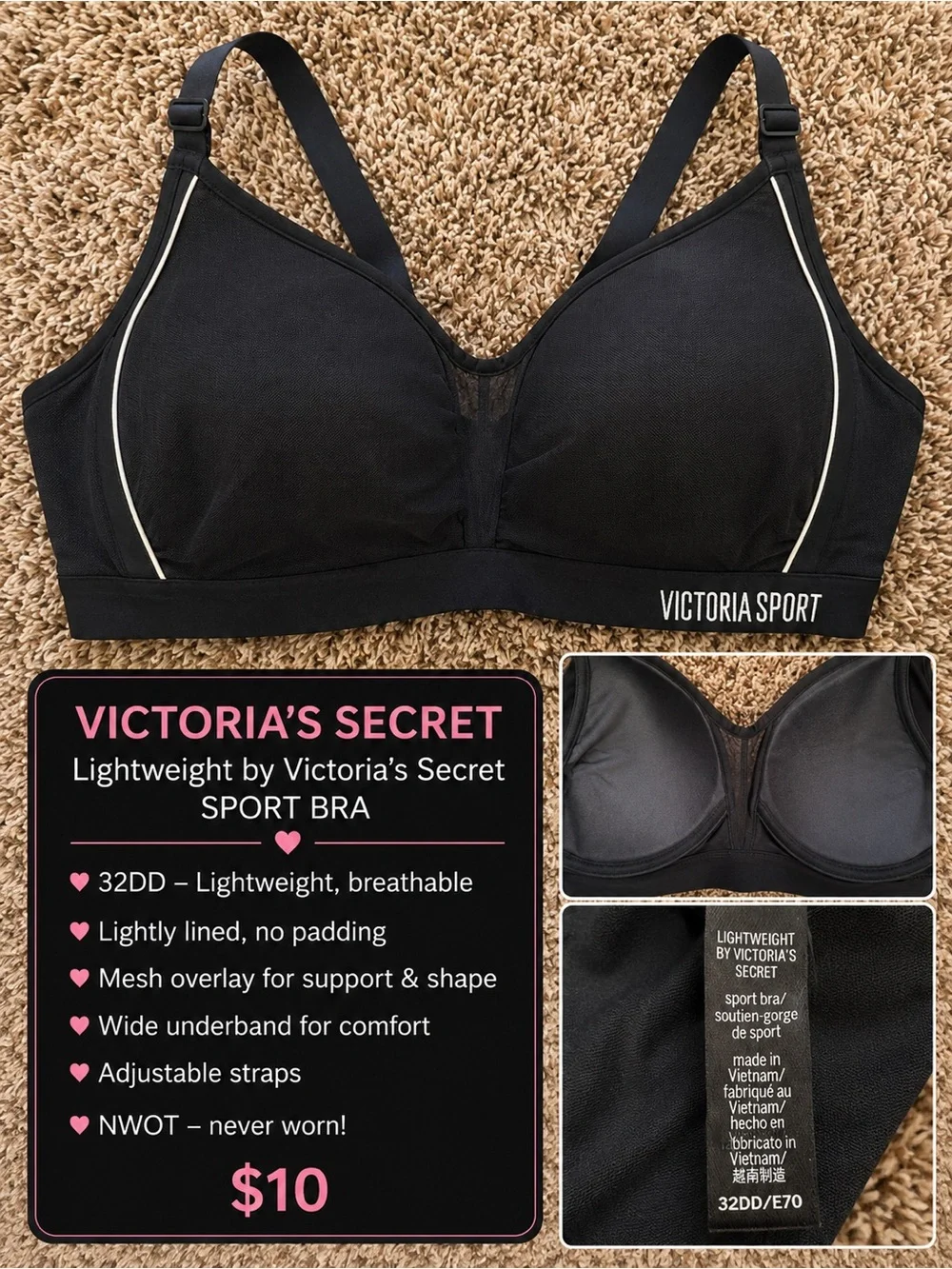 Victoria's Secret Black Victoria Sport Lightweight Wire-Free Sports Bra